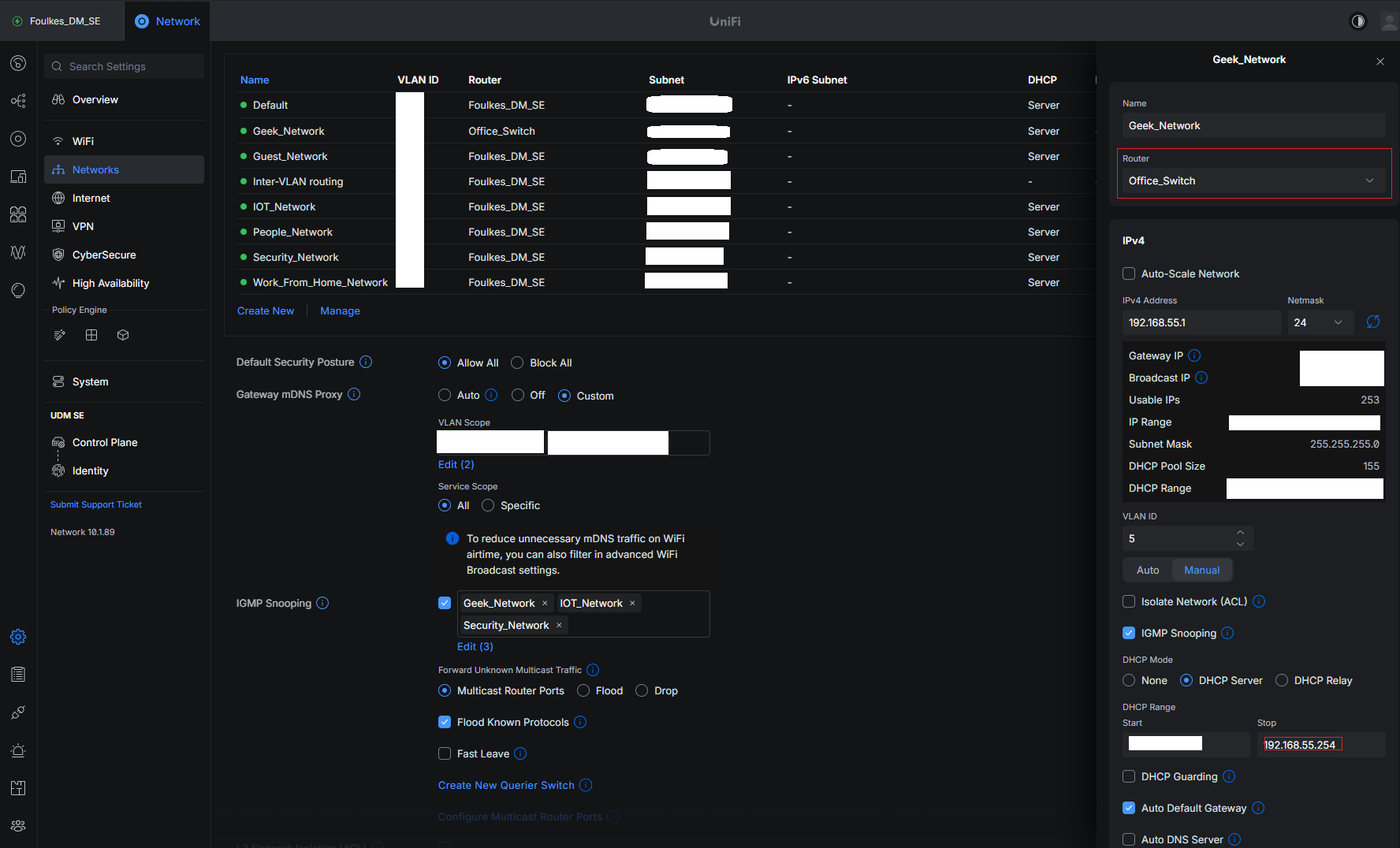 Select vlan for inter vlan